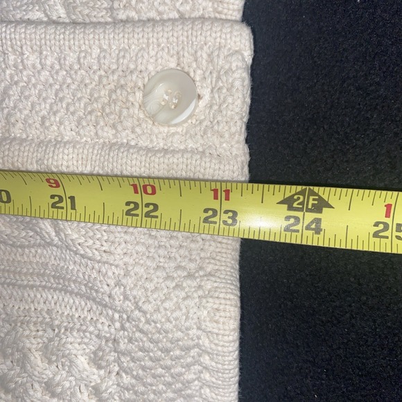 LL Bean Heavy Weight Cotton Fishermen Cable Cardigan Sweater Womens Petite Large - Picture 12 of 12